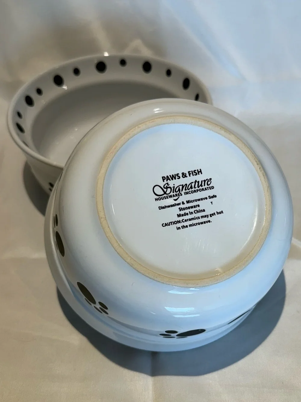 Paws & Fish Signature Housewares White Stoneware Paw Print Dog Bowl Set of 2
